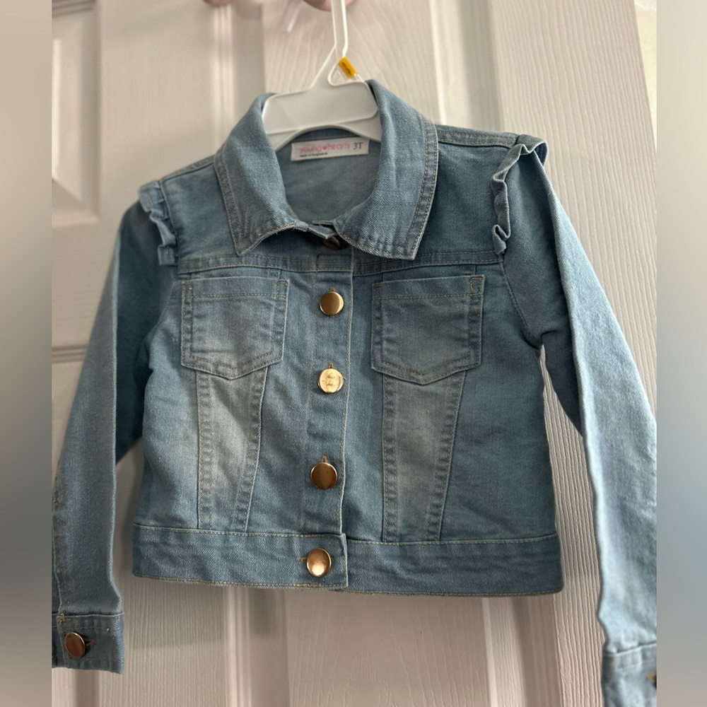 Toddler Denim Ruffle Shoulder Jacket - Picture 2 of 3